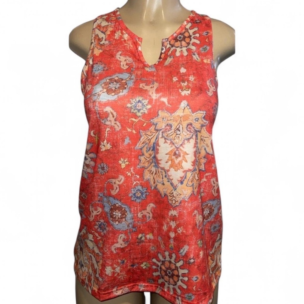 Boho Persian Rug Print Sleeveless V-Neck Top – Size Large, NWOT